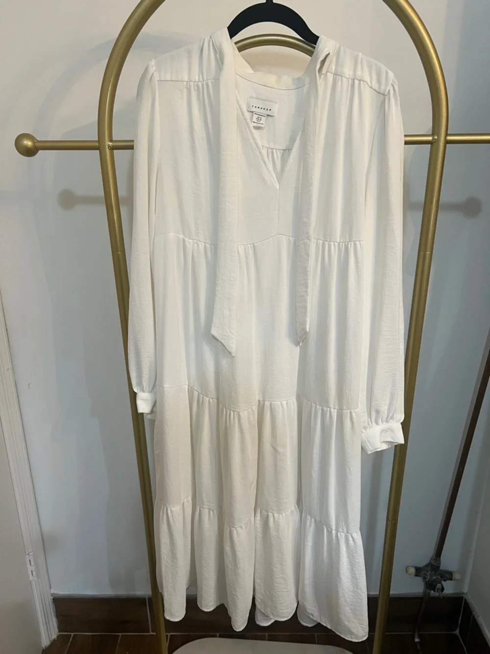 Topshop Maternity White Tiered V-Neck Maxi Dress with Tie - Picture 1 of 8
